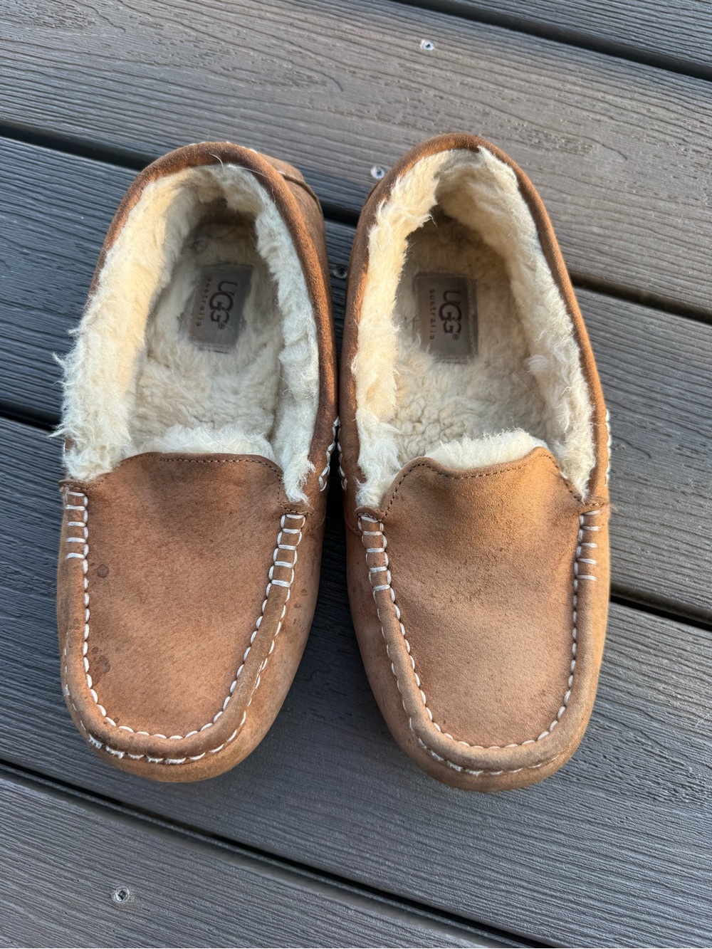 UGG Men's Chestnut Brown Suede Shearling Lined Moccasin Slippers